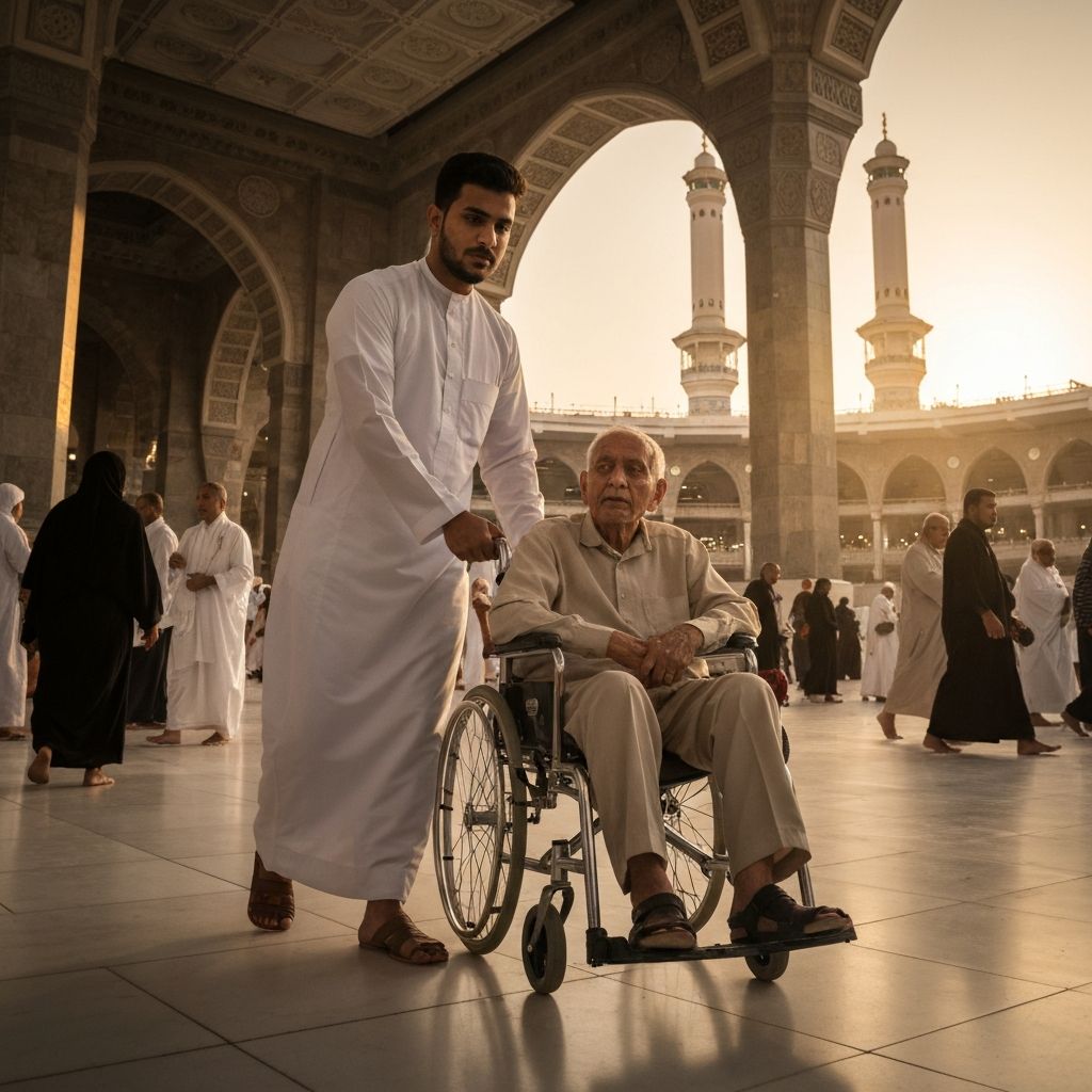 Jamaah lansia menggunakan kursi roda elektrik di Masjidil Haram